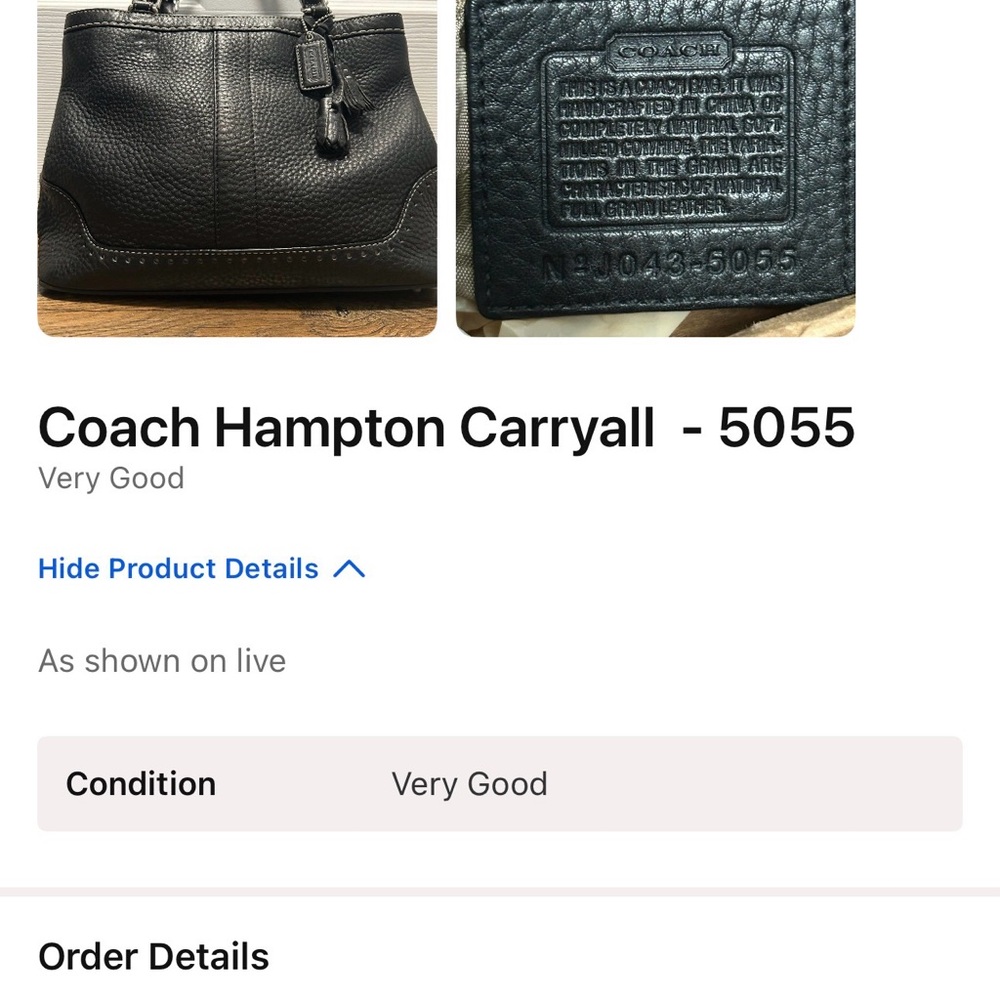 Coach Hampton Carryall 5055 Black Leather Handbag - Picture 3 of 3